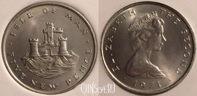 Остров Мэн 5 новых пенсов 1971 г., KM# 22, UNC, 401o-139
