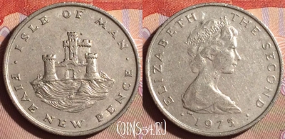 Остров Мэн 5 новых пенсов 1975 года, KM# 22, 103g-061