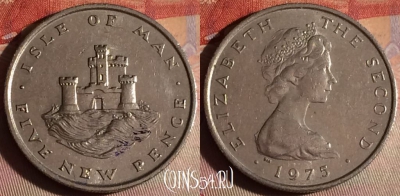 Остров Мэн 5 новых пенсов 1975 года, KM# 22, 338g-049