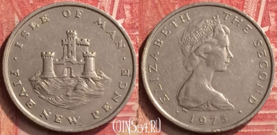 Остров Мэн 5 новых пенсов 1975 года, KM# 22, 396-089