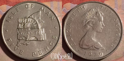 Остров Мэн 5 пенсов 1976 года, KM# 35, 328g-114