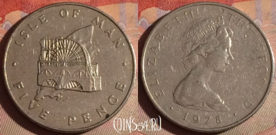 Остров Мэн 5 пенсов 1978 года, KM# 35, 330g-012