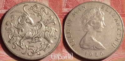Остров Мэн 5 пенсов 1980 года, KM# 61, 392-114