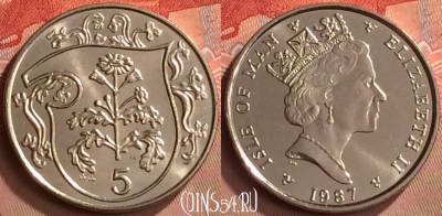 Остров Мэн 5 пенсов 1987 года, KM# 145, UNC, 253m-088