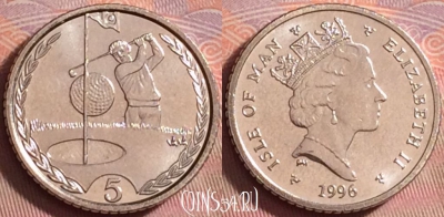 Остров Мэн 5 пенсов 1996 года, KM# 590, UNC, 171k-029