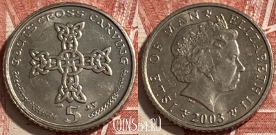 Остров Мэн 5 пенсов 2003 года, KM# 1038, 237r-017 ♛