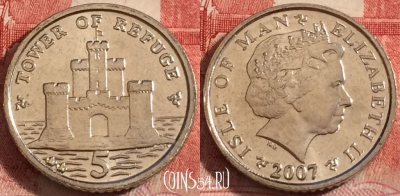 Остров Мэн 5 пенсов 2007 года, KM# 1255, UNC, 259-041