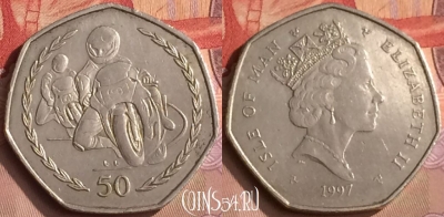 Остров Мэн 50 пенсов 1997 года, 27.3 mm, KM# 806, 448-127