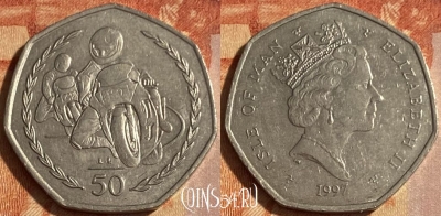 Остров Мэн 50 пенсов 1997 г., 27.3 mm, KM# 806, 463q-617 ♛