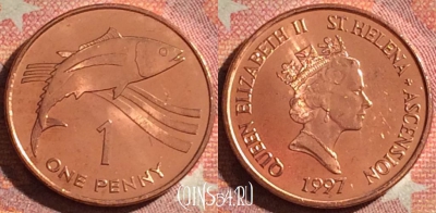 Острова Святой Елены и Вознесения 1 пенни 1997 г., UNC