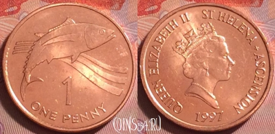 Острова Святой Елены и Вознесения 1 пенни 1997 г., UNC