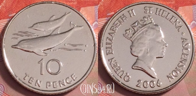 Острова Святой Елены и Вознесения 10 пенсов 2006 г., UNC