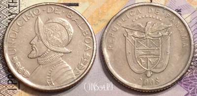 Панама 1/10 бальбоа 2008 года, KM# 127, 152-046