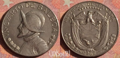Панама 1/4 бальбоа 1966 года, KM# 11.2a, 115i-085