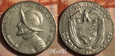 Панама 1/4 бальбоа 1975 года, KM# 11.2a, s072t-066 ♛
