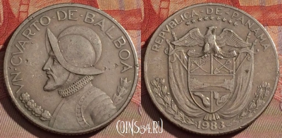 Панама 1/4 бальбоа 1983 года, KM# 11.2a, 104d-089