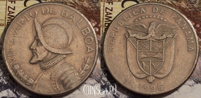 Панама 1/4 бальбоа 1996 года, KM# 128, 239-012