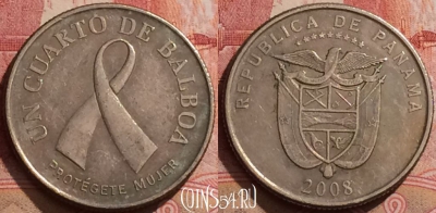 Панама 1/4 бальбоа 2008 года, KM# 137, 287k-103