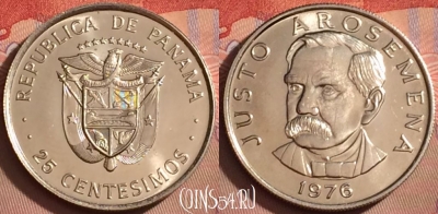 Панама 25 сентесимо 1976 года, KM# 37, UNC, 099l-144
