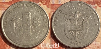 Панама 25 сентесимо 2003 года, KM# 135, 487р-018 ♛