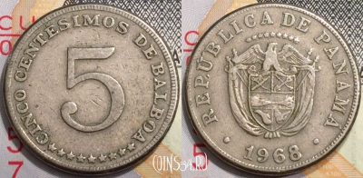 Панама 5 сентесимо 1968 года, KM# 23.2, 130-104