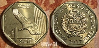 Перу 1 соль 2017 г., Андский кондор, KM# 405, UNC, s513s-079