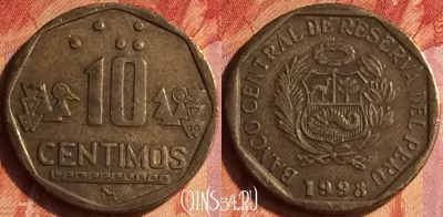 Перу 10 сентимо 1998 года, KM# 305, 092o-083