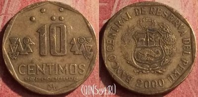 Перу 10 сентимо 2000 года, KM# 305, 414n-075