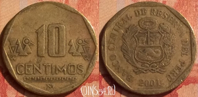Перу 10 сентимо 2001 года, KM# 305.4, 047n-189