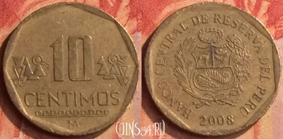 Перу 10 сентимо 2008 года, KM# 305.4, 078n-138