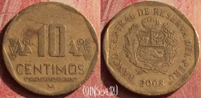 Перу 10 сентимо 2008 года, KM# 305.4, 420n-024