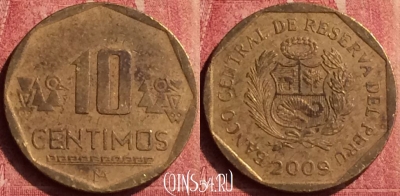 Перу 10 сентимо 2009 года, KM# 305.4, 442-002
