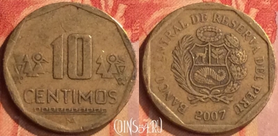Перу 10 сентимо 2007 года, KM# 305.4, 080n-041