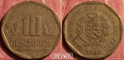 Перу 10 сентимо 2011 года, KM# 305.4, 442-001