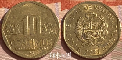 Перу 10 сентимо 2021 года, KM# 305.4, 379r-101 ♛
