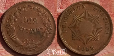Перу 2 сентаво 1948 года, KM# 212, 068l-050