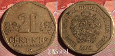 Перу 20 сентимо 2002 года, KM# 306.4, 168f-025