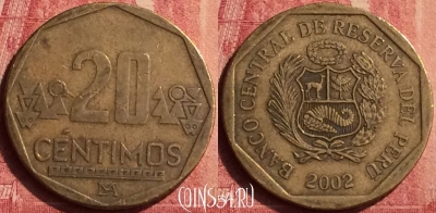 Перу 20 сентимо 2002 года, KM# 306.4, 442-006