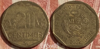 Перу 20 сентимо 2002 года, KM# 306.4, 483р-128 ♛