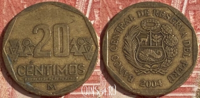 Перу 20 сентимо 2004 года, KM# 306.4, 188r-001