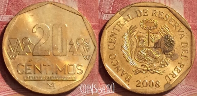 Перу 20 сентимо 2008 года, KM# 306.4, 264l-066