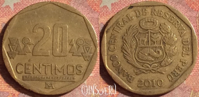 Перу 20 сентимо 2010 года, KM# 306.4, 140i-103
