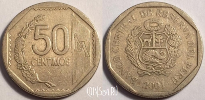 Перу 50 сентимо 2001 года, KM 307.4, 81-038a