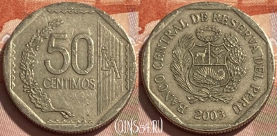 Перу 50 сентимо 2003 года, KM# 307.4, 495р-057