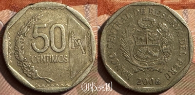 Перу 50 сентимо 2008 года, KM# 307.4, 292s-134