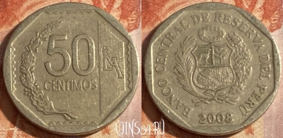 Перу 50 сентимо 2008 года, KM# 307.4, 447r-018