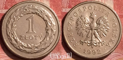 Польша 1 злотый 1992 года, Y# 282, 244l-074