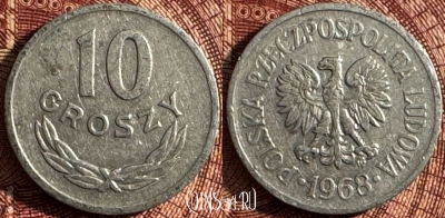 Польша 10 грошей 1968 года, Y# AA47, 366s-101