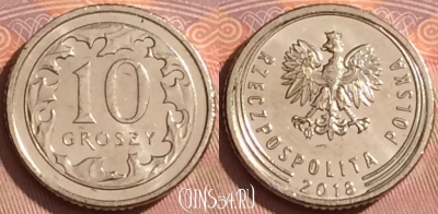 Польша 10 грошей 2018 года, Y# 971, 358k-002