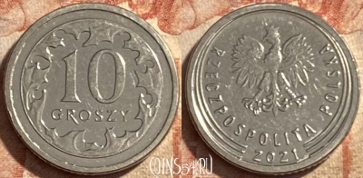 Польша 10 грошей 2021 года, 488р-143